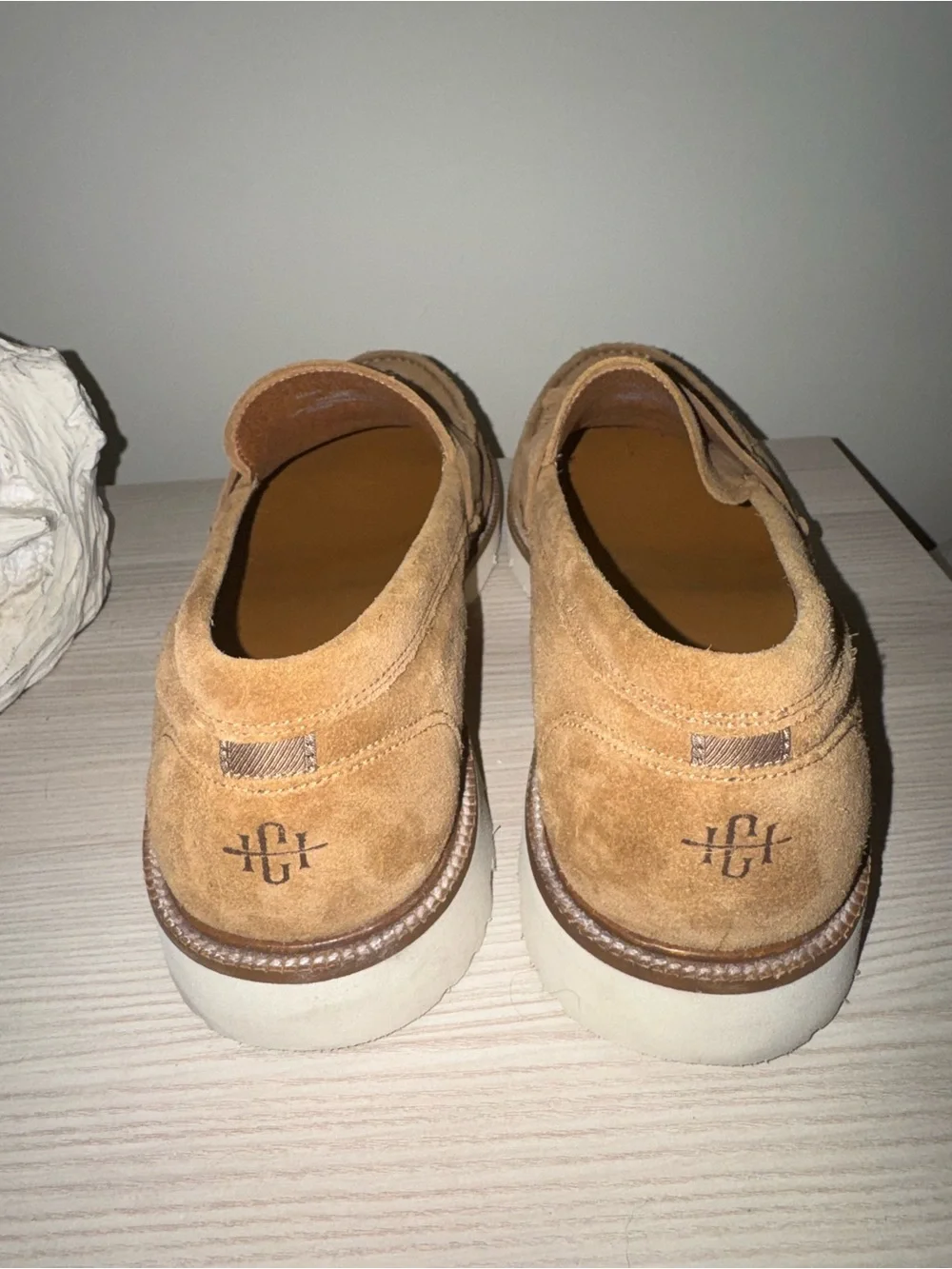 Cole Haan Tan Suede Tassel Loafers with White Lug Sole